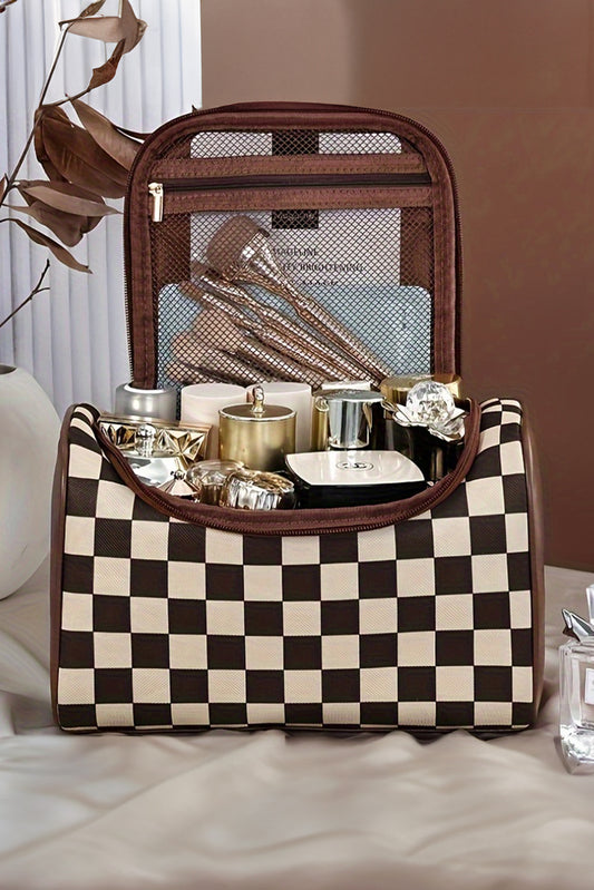 Chocolate Checkered Makeup Bag
