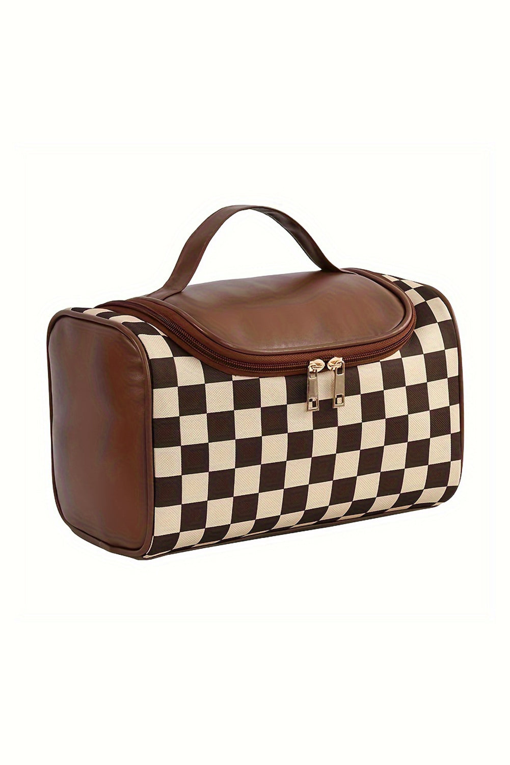 Chocolate Checkered Makeup Bag
