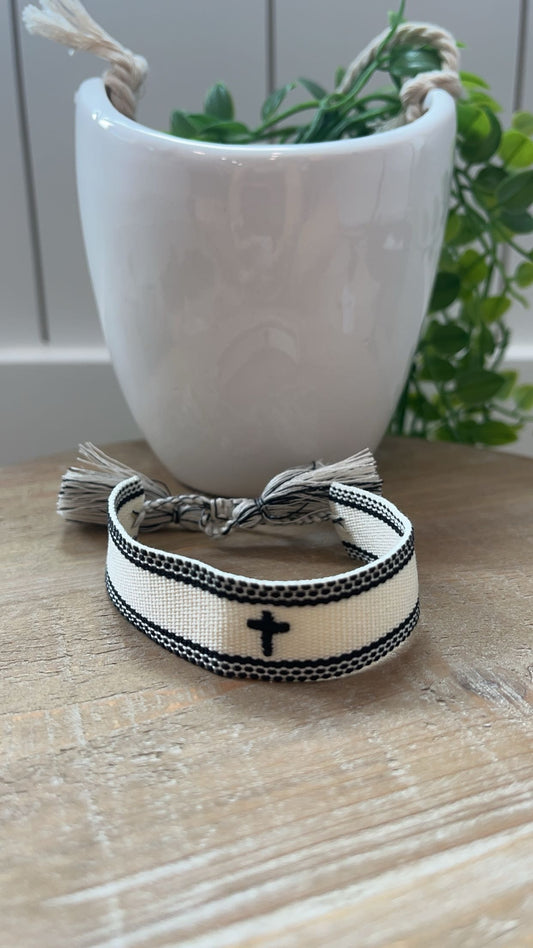 Embroidered Cross Bracelet