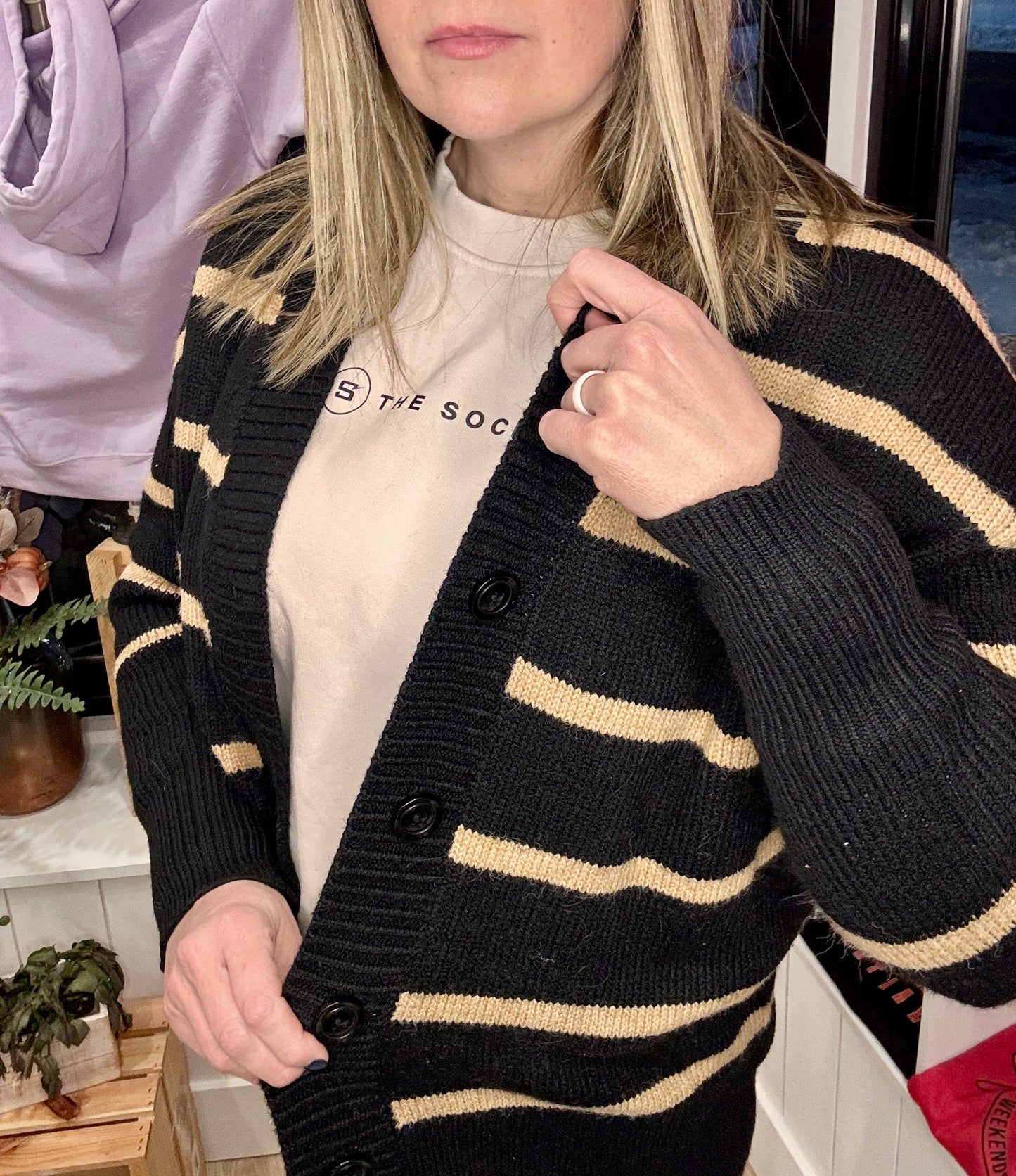 Black Boyfriend Button Up Sweater