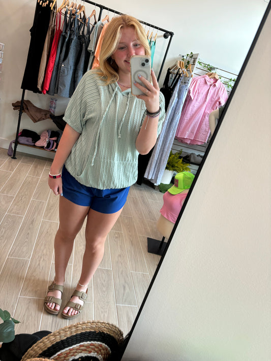 Textured Plus Sage Short Sleeve Hoodie