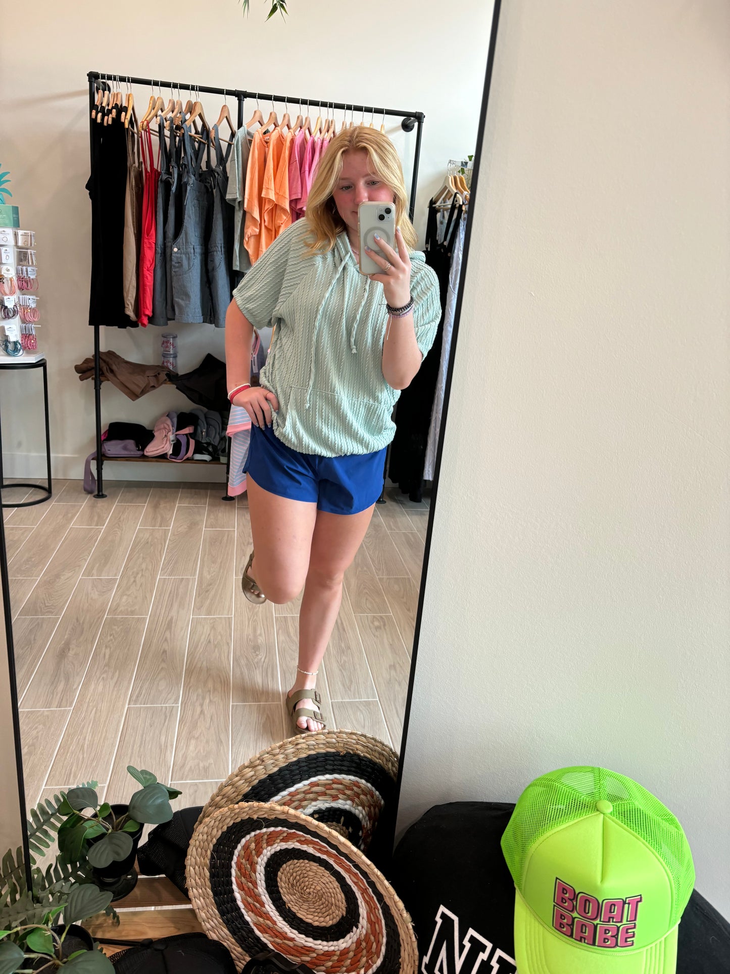 Textured Plus Sage Short Sleeve Hoodie