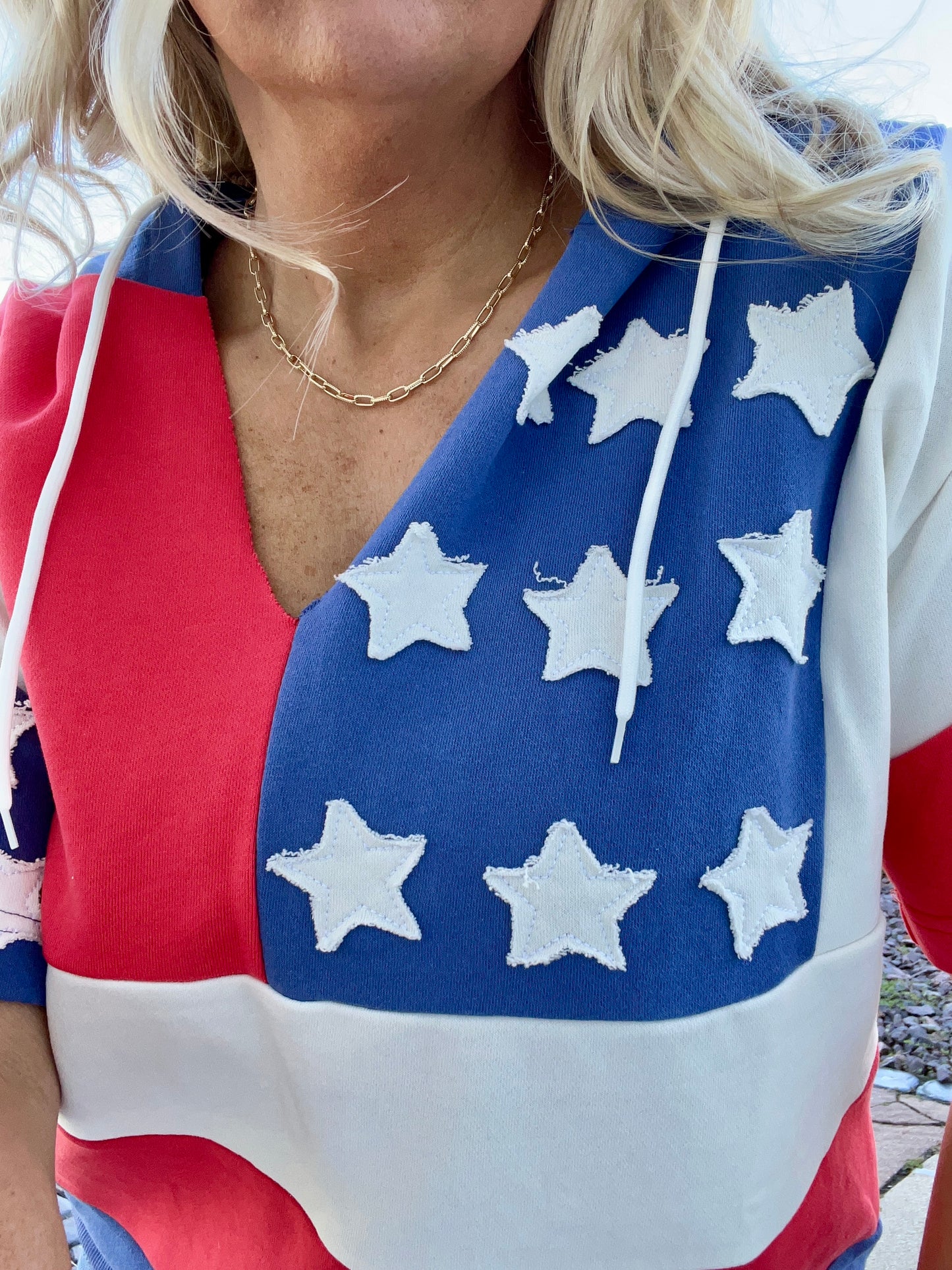 American Flag Oversized Short Sleeve Hoodie
