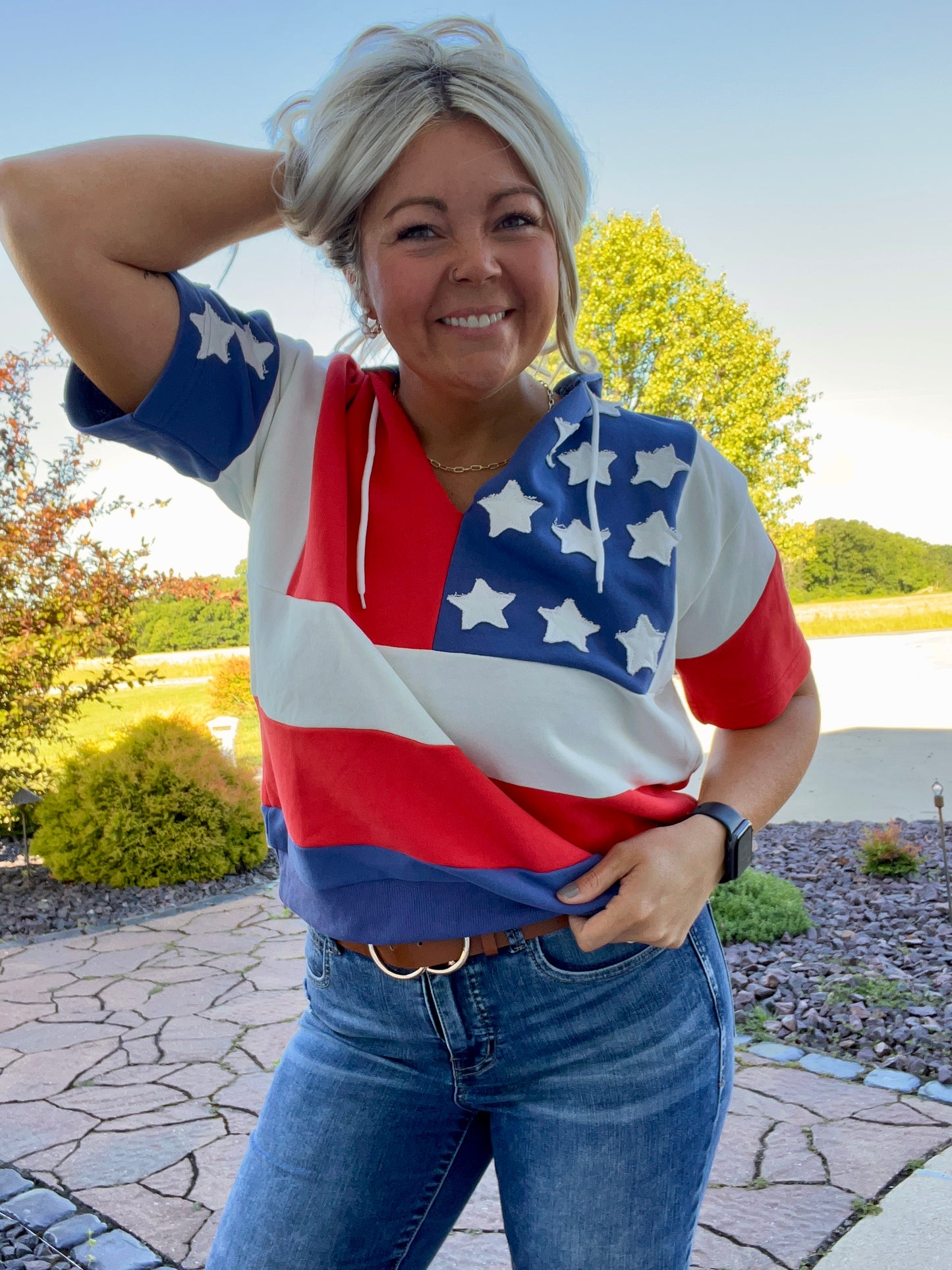 American Flag Oversized Short Sleeve Hoodie