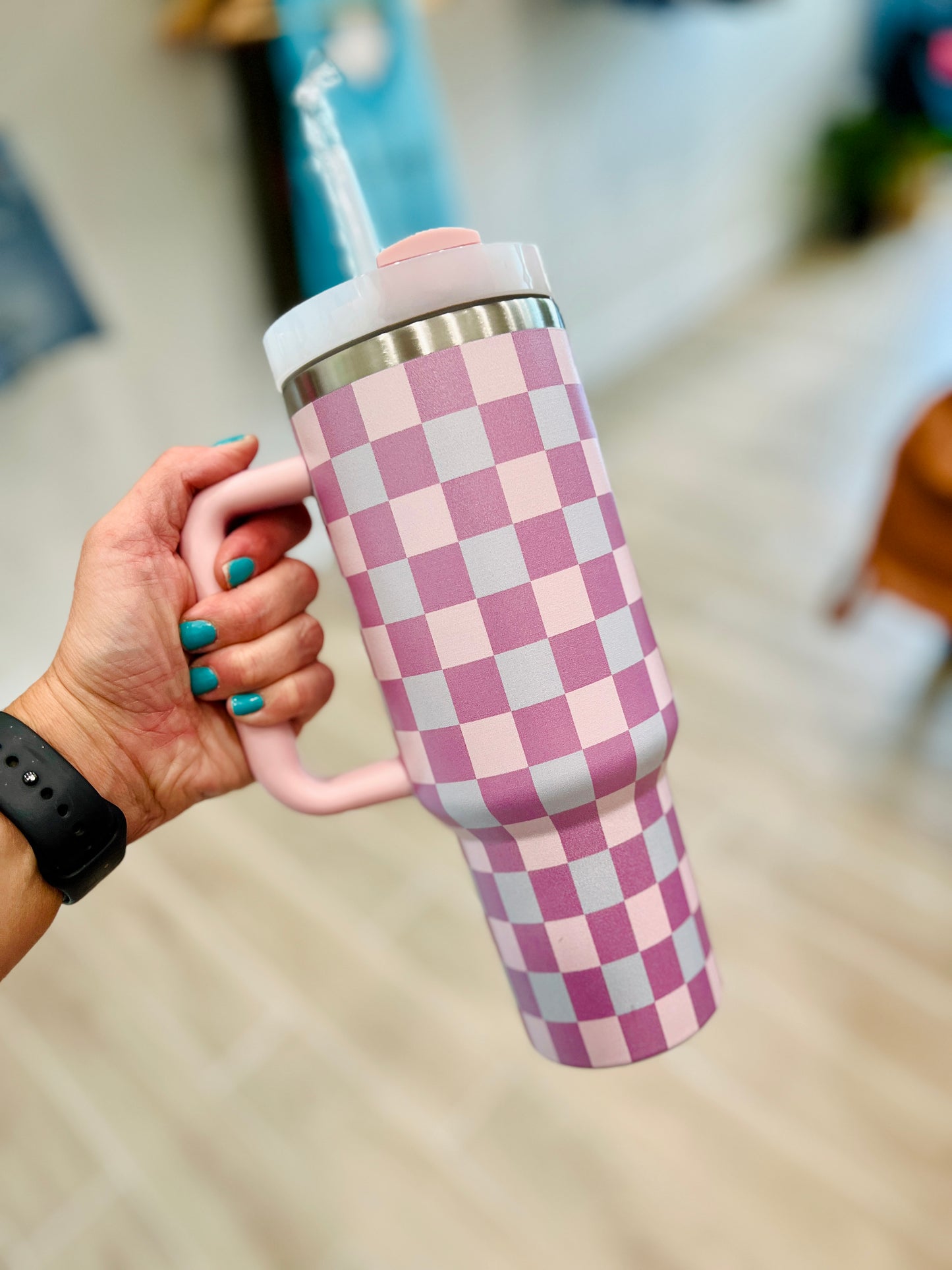 2 Toned Pink Checkered Tumbler