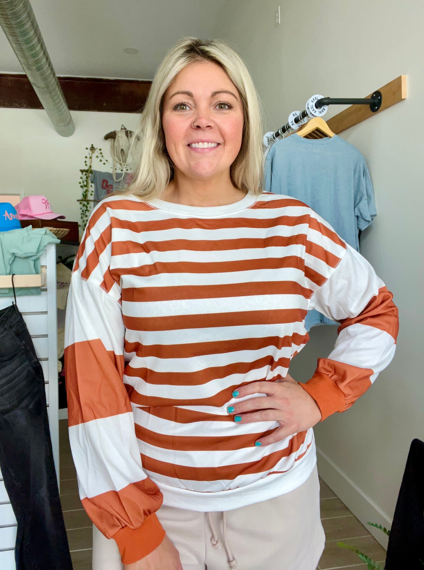 Brown Stripe Pullover Sweatshirt Sweater