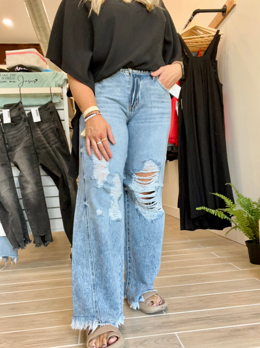 Distressed Wide Leg Cello Jean