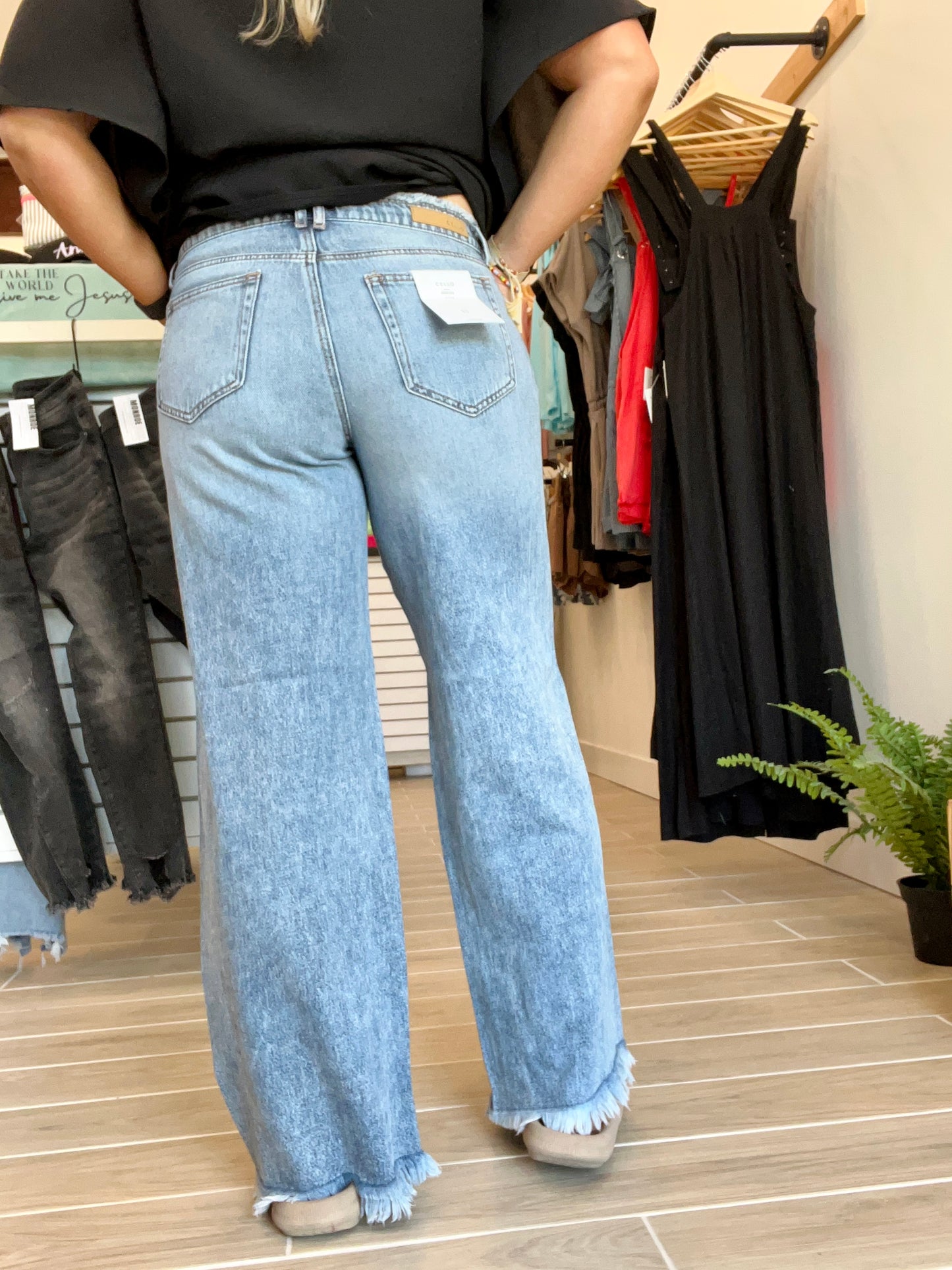 Distressed Wide Leg Cello Jean