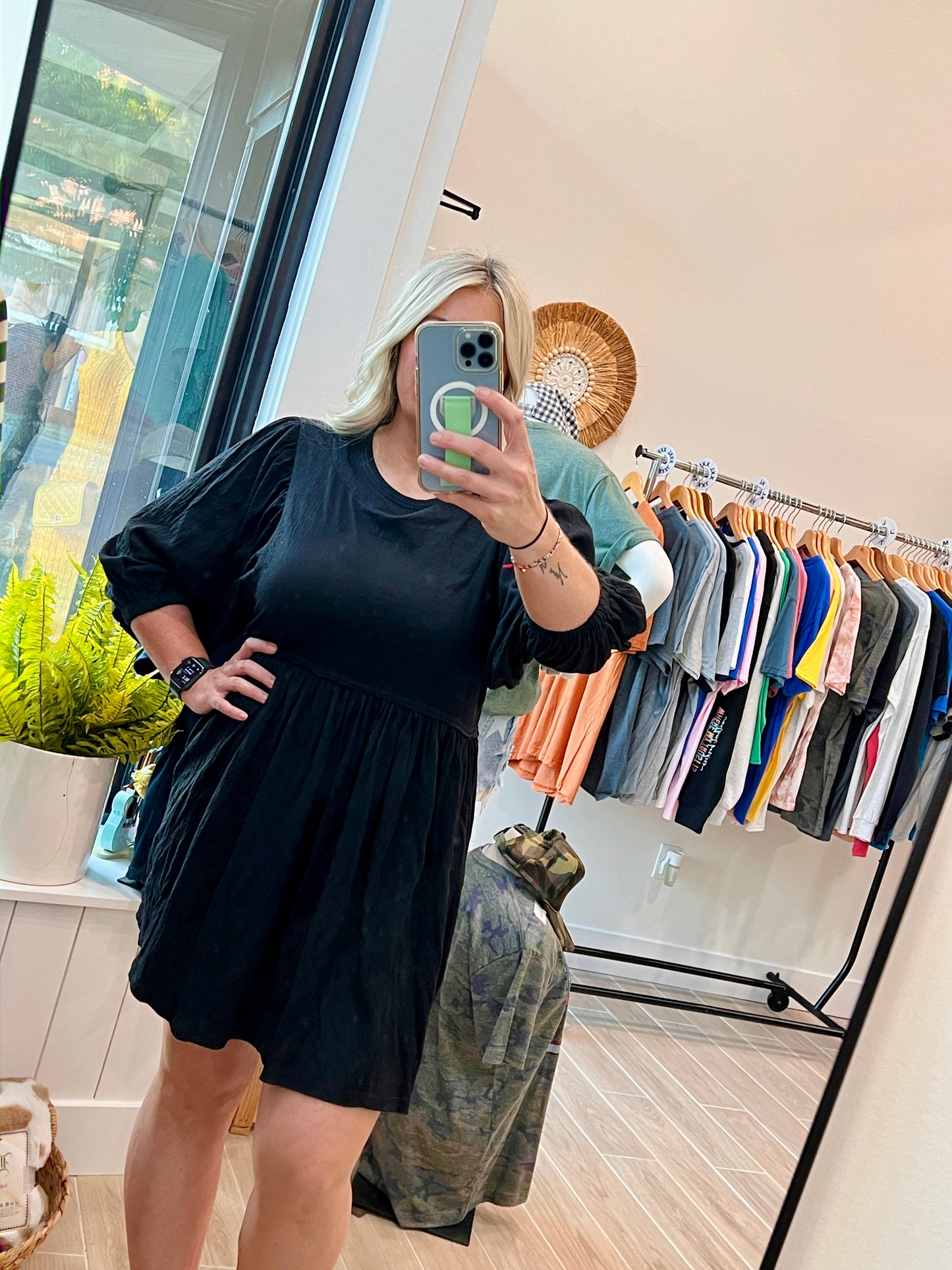 Bubble Sleeve Pocket Dress