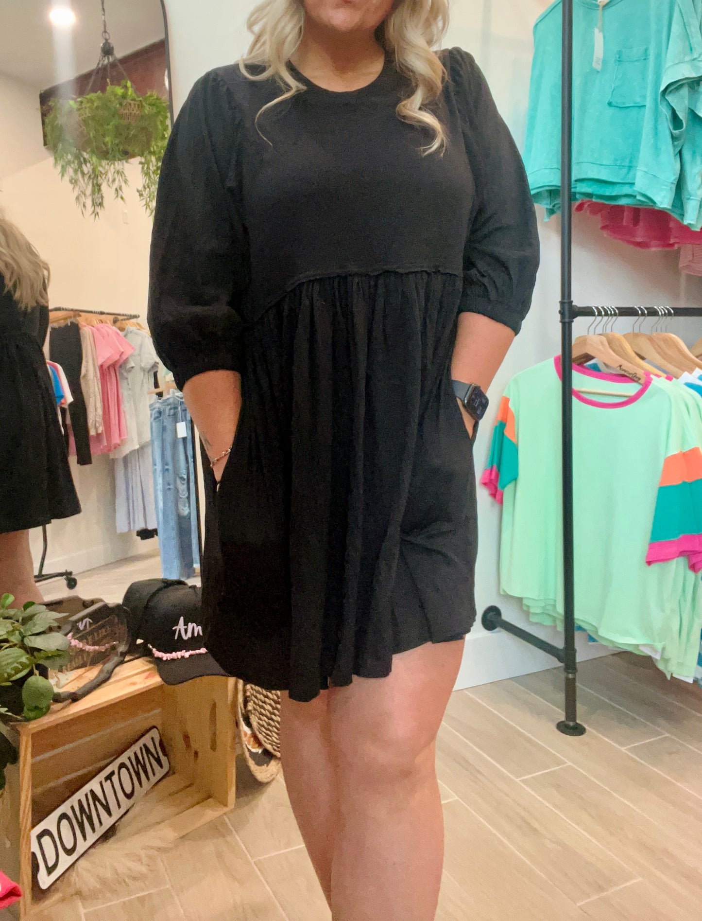Bubble Sleeve Pocket Dress