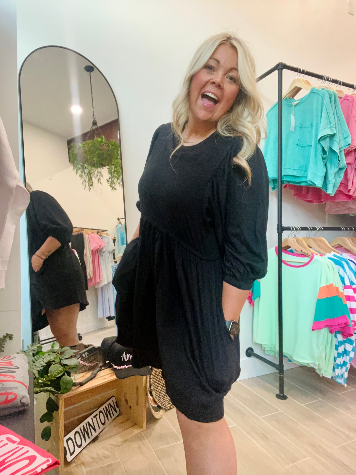 Bubble Sleeve Pocket Dress