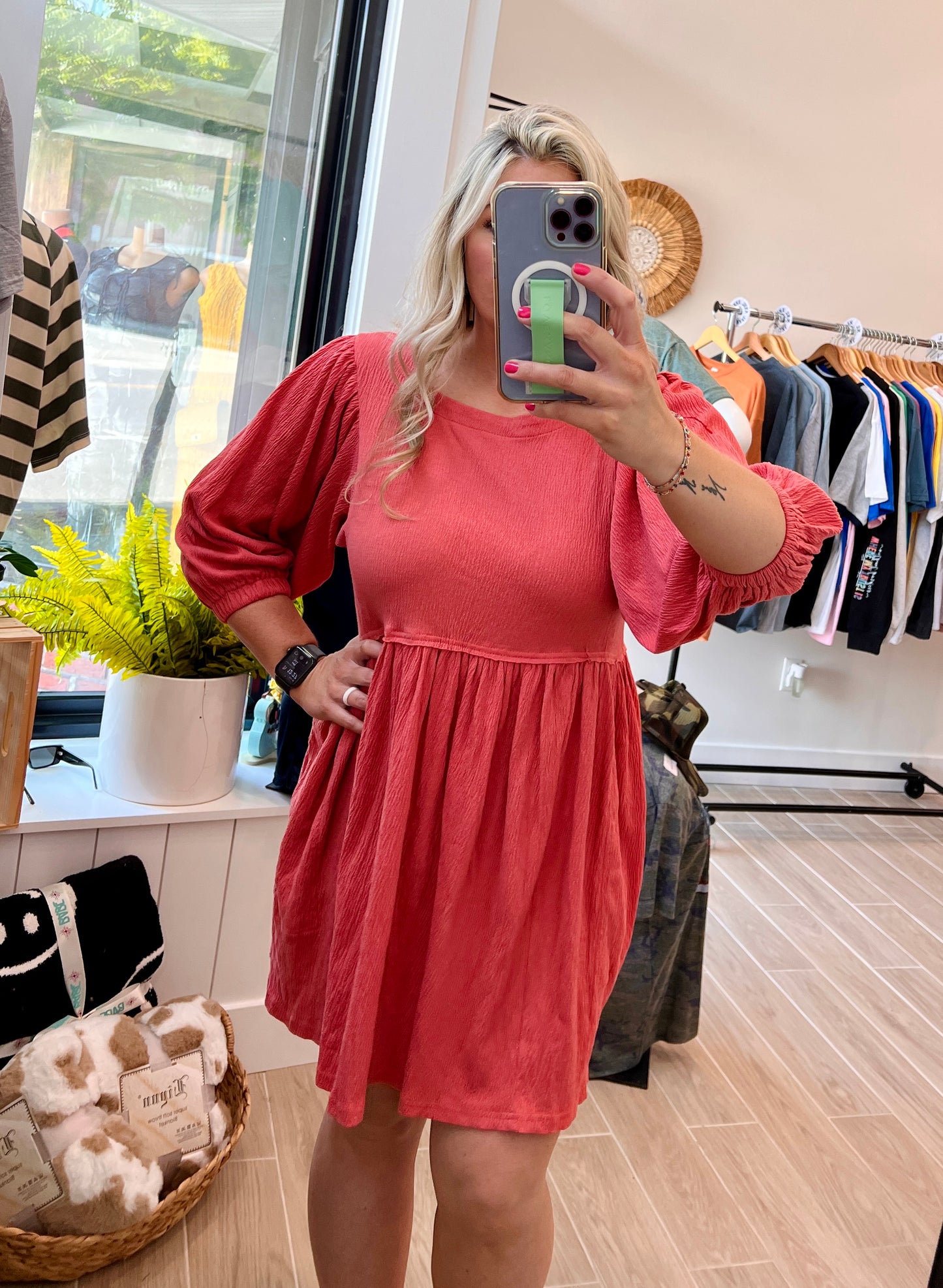 Bubble Sleeve Pocket Dress