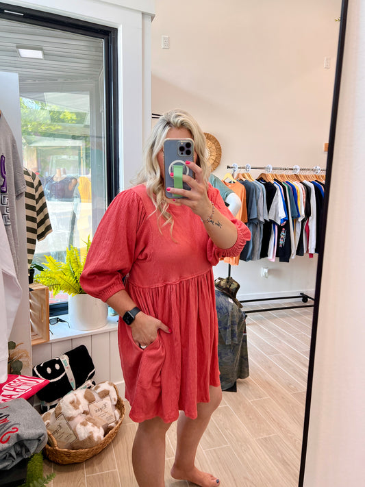 Bubble Sleeve Pocket Dress