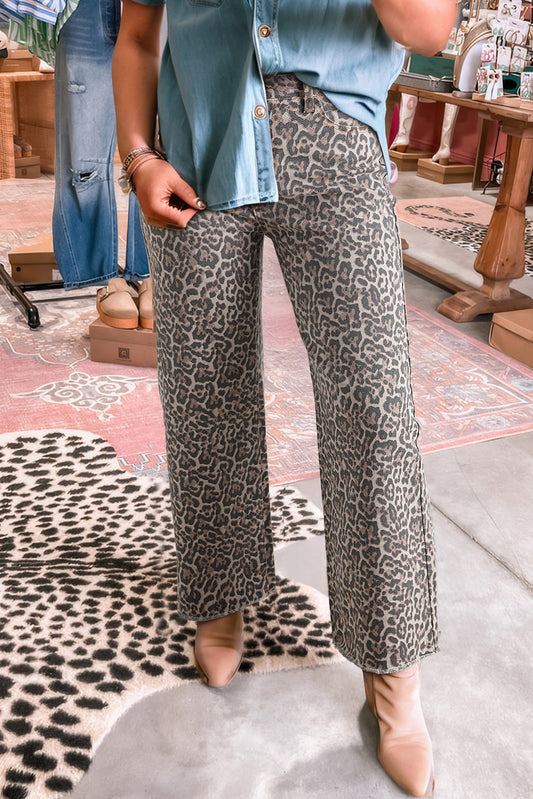 Wild Side Leopard Wide Leg Jeans