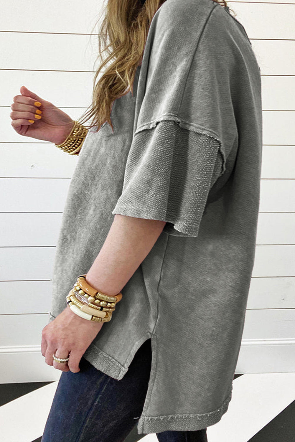 Light Grey Mineral Wash Patchwork Tee