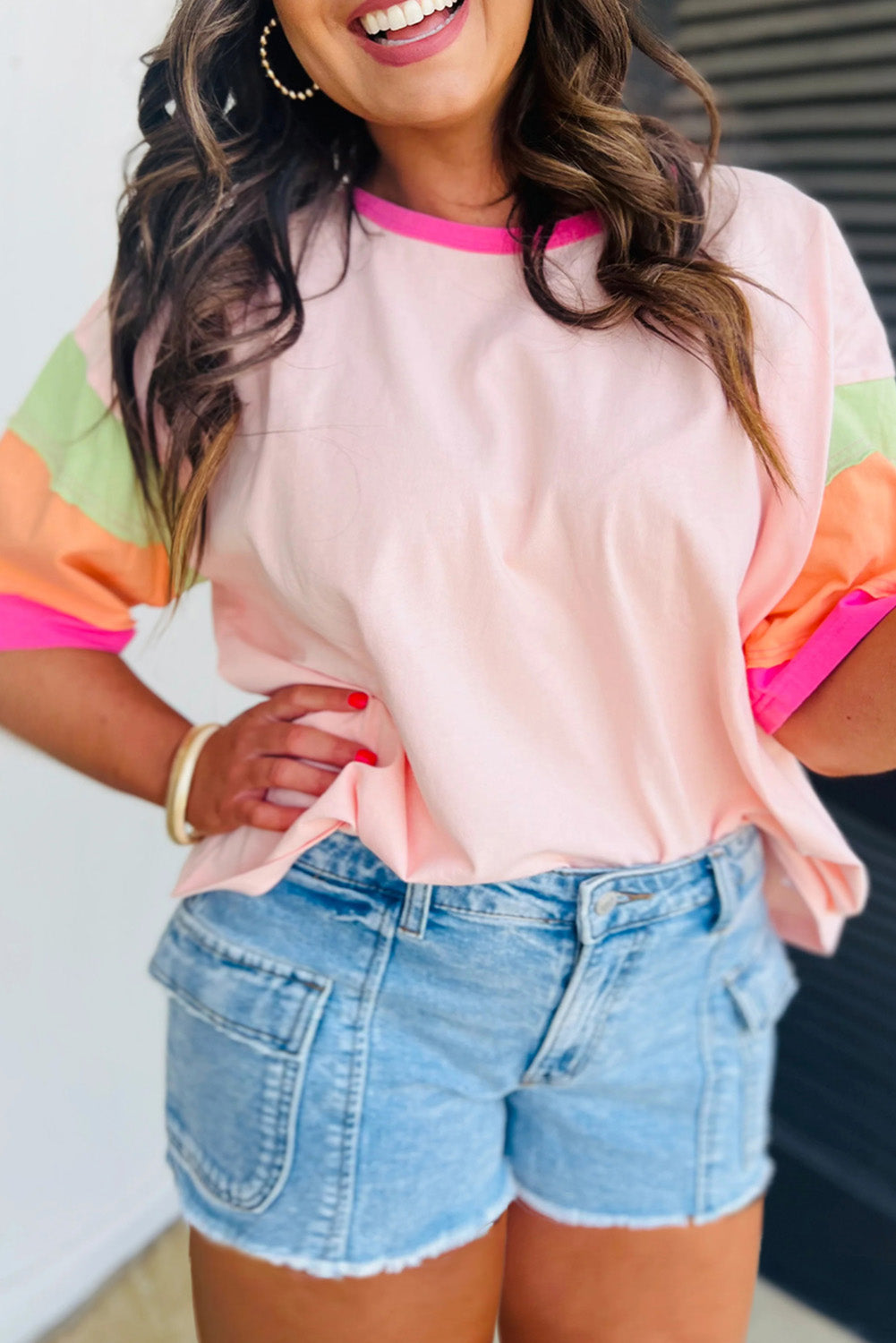 Pink Colorblock Tee Plus Size