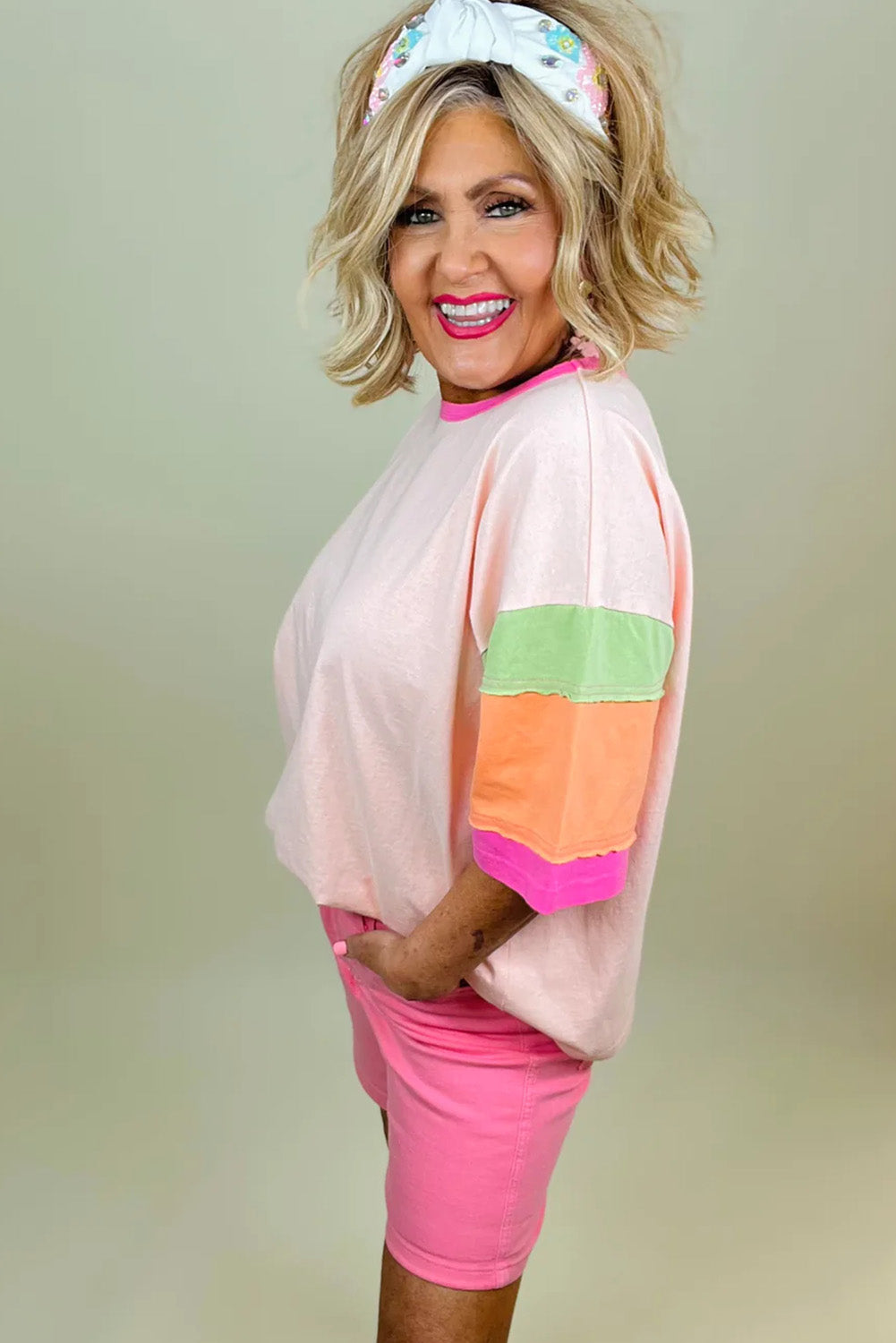 Pink Colorblock Tee Plus Size