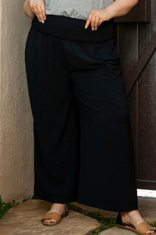 Black High Waist Shirred Pant Plus