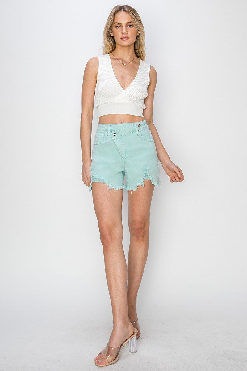 Risen Mid Rise Frayed Hem Shorts