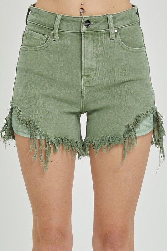 Olive High Rise Hem Shorts