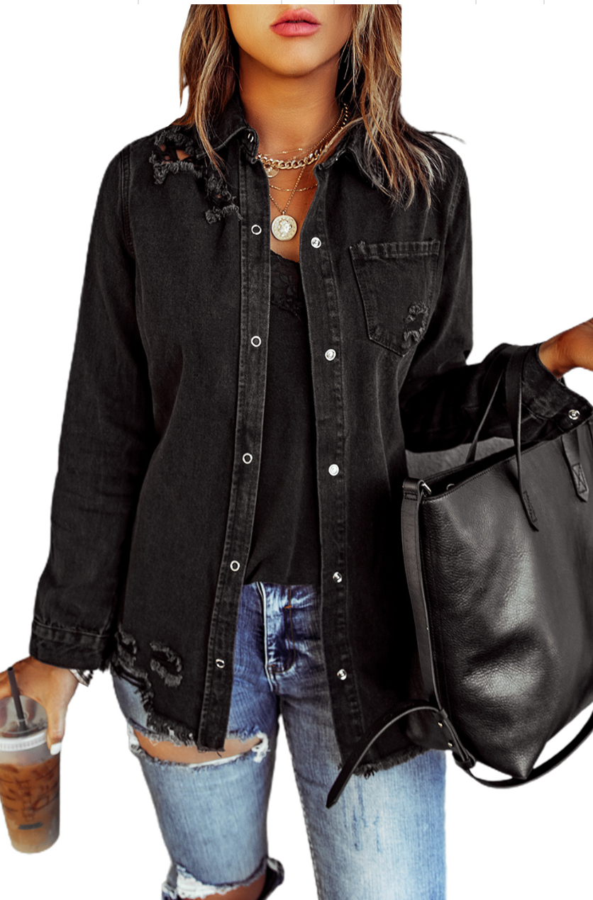 Black Distressed Shacket