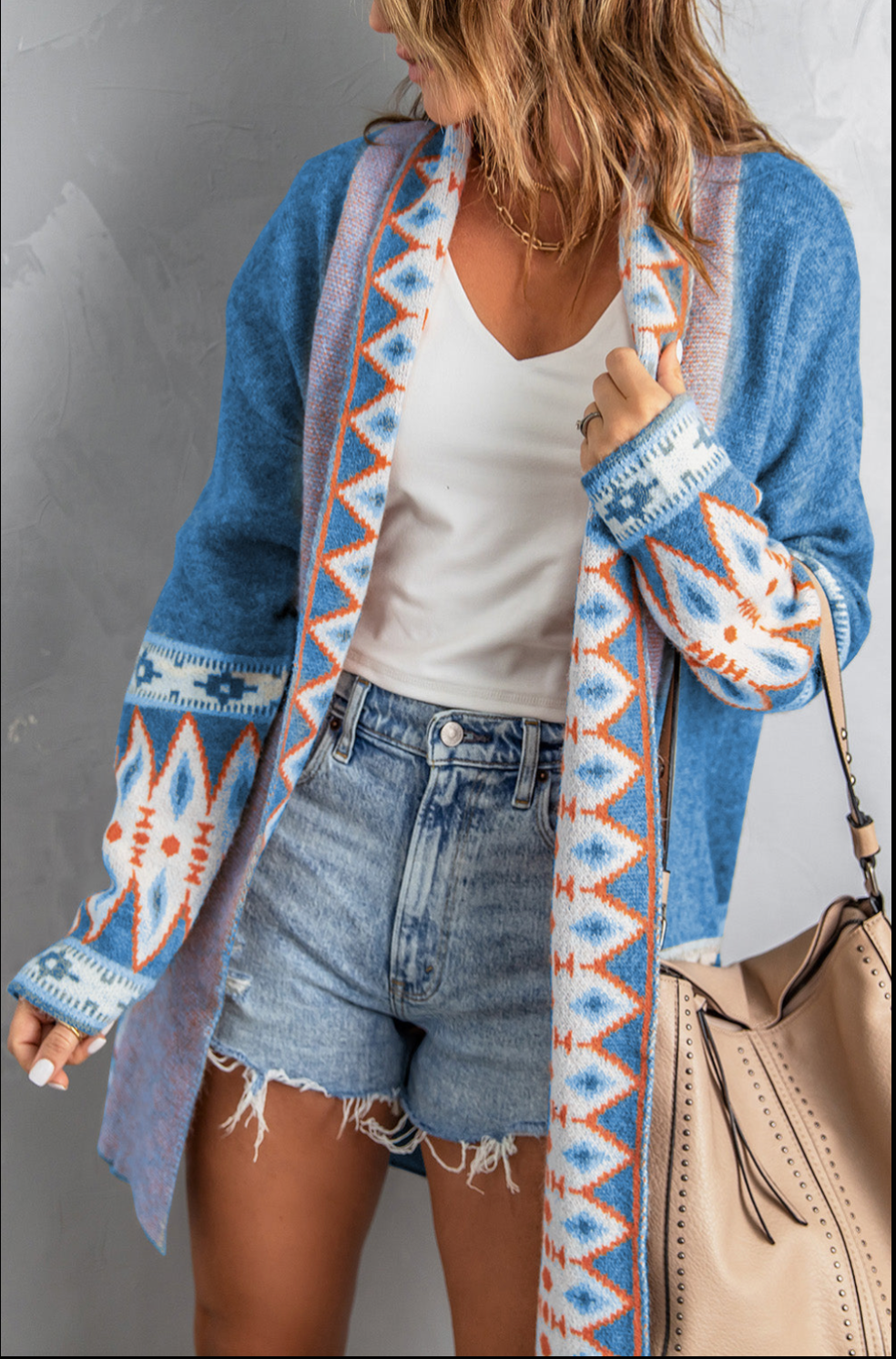 Blue Aztec Printed Cardi