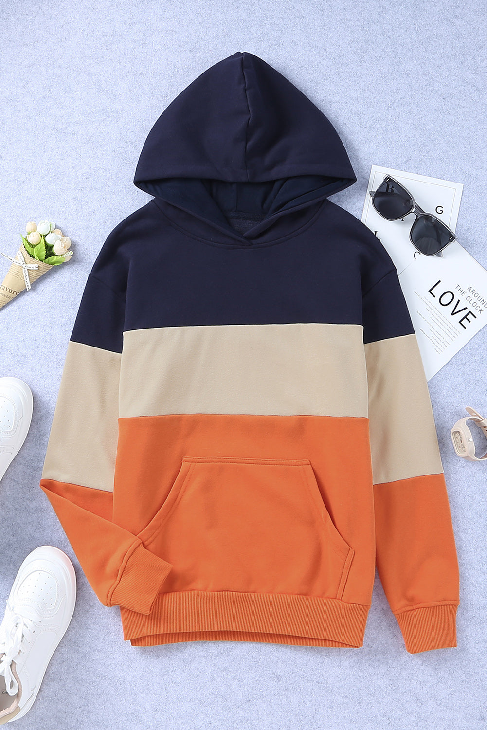 Orange & Navy Colorblock Hoodie