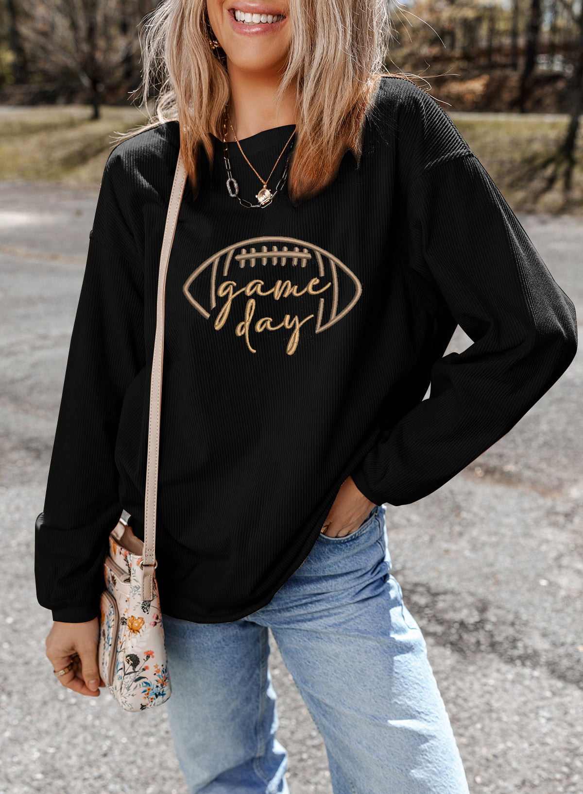 Mila Black Corduroy Game Day Top