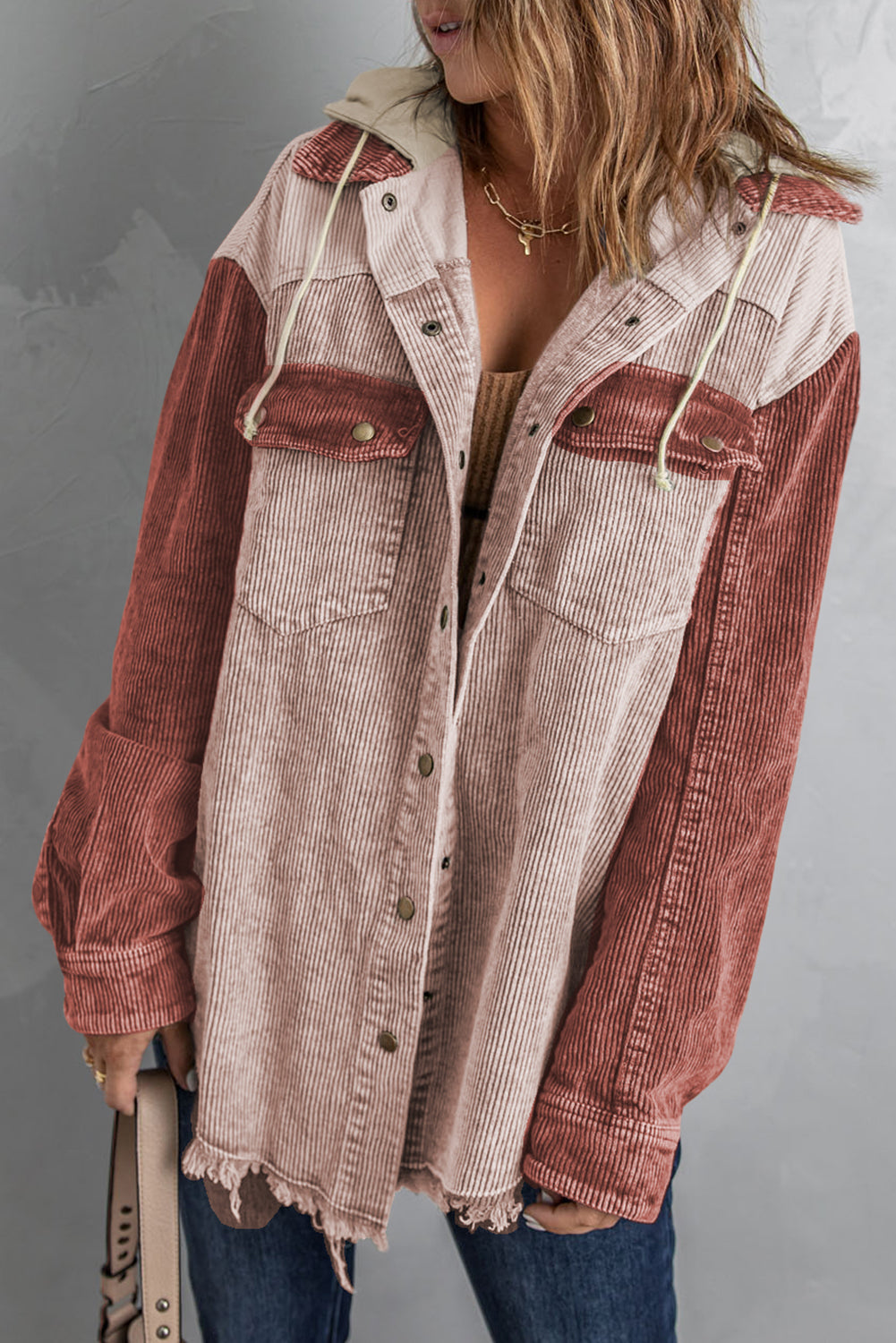 Color Block Corduroy Button Up