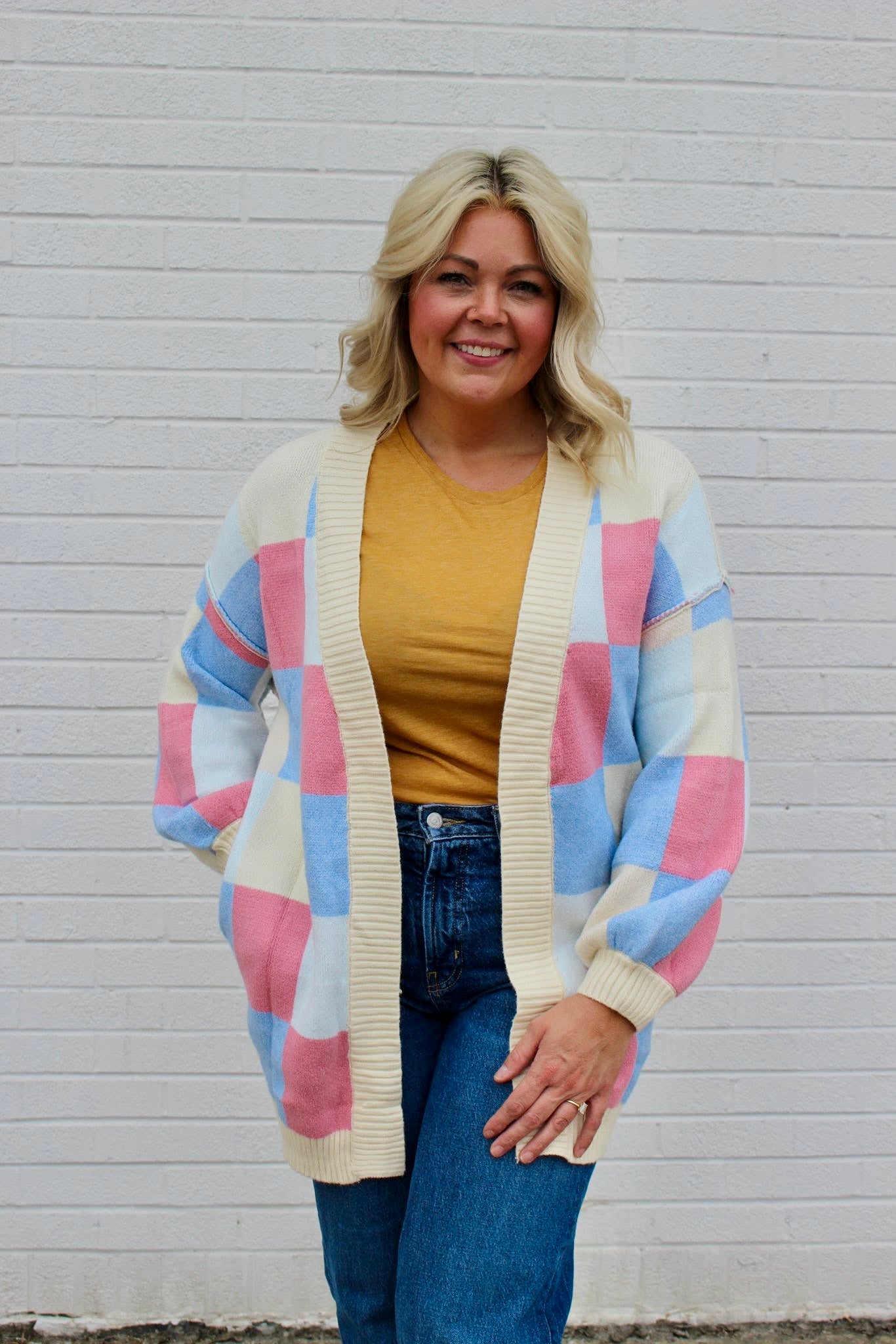 Chloe Checkered Drop Shoulder Cardigan