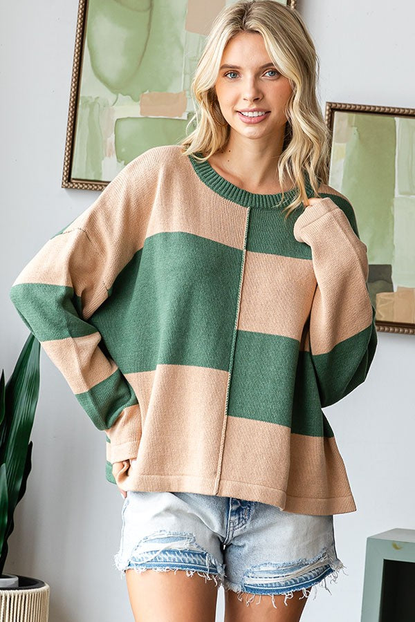Block Exposed Seam Knitted Sweater