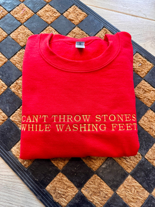 Cant Throw Stones Embroidered Crew