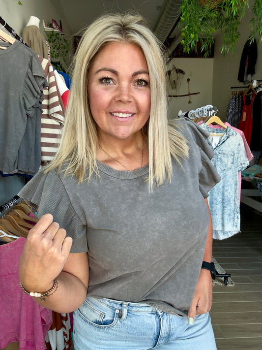 Grey Flutter Sleeve Top