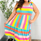 Start The Day Rainbow Stripe Shoulder Tie Tiered Dress
