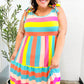 Start The Day Rainbow Stripe Shoulder Tie Tiered Dress