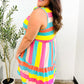 Start The Day Rainbow Stripe Shoulder Tie Tiered Dress