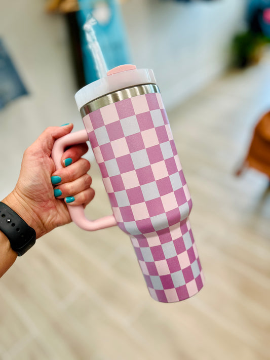 2 Toned Pink Checkered Tumbler