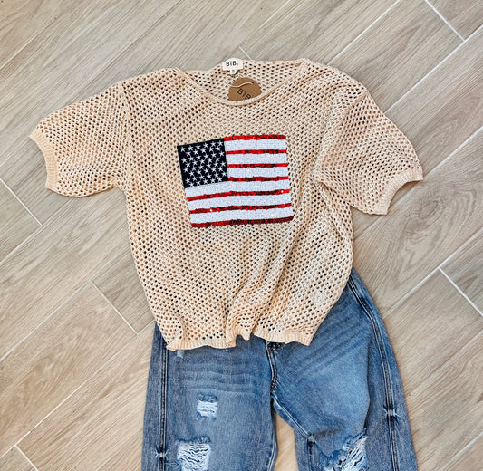 Sequin Flag Crochet Top