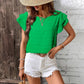 Kelly Green Flutter Sleeve Textured Blouse