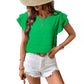 Kelly Green Flutter Sleeve Textured Blouse