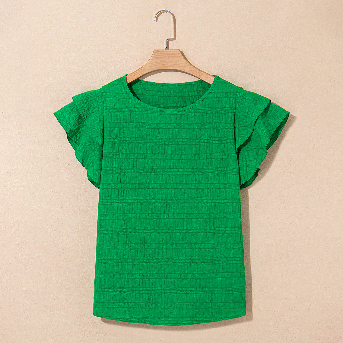 Kelly Green Flutter Sleeve Textured Blouse