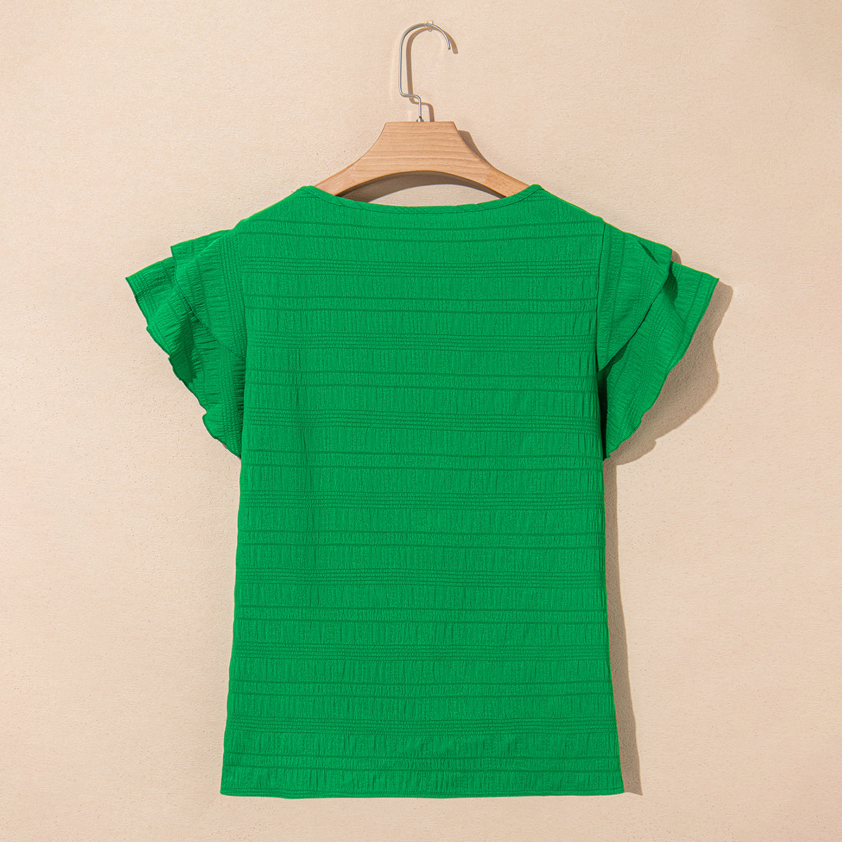 Kelly Green Flutter Sleeve Textured Blouse