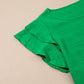 Kelly Green Flutter Sleeve Textured Blouse