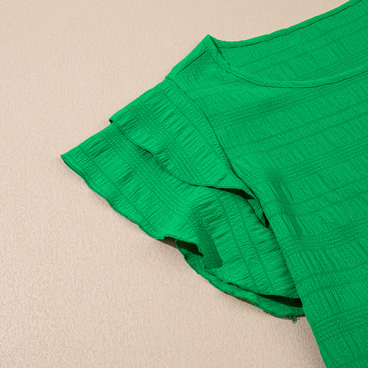 Kelly Green Flutter Sleeve Textured Blouse