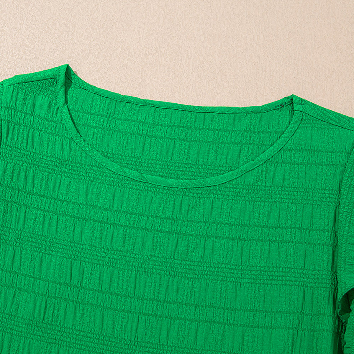 Kelly Green Flutter Sleeve Textured Blouse