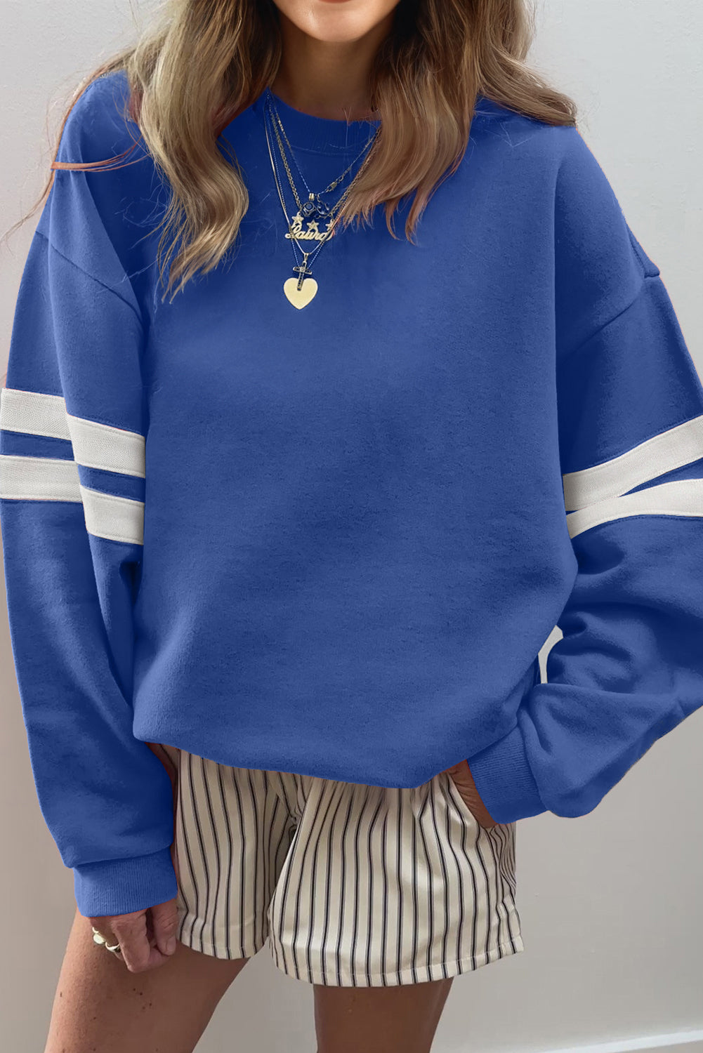 Isla Varsity Blue Stripe Arm Top