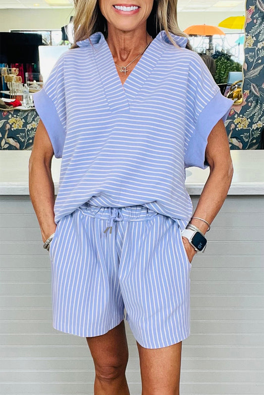 Sky Blue Striped Lounge Set
