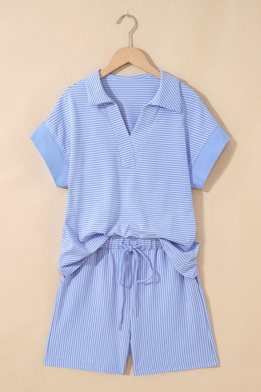 Sky Blue Striped Lounge Set