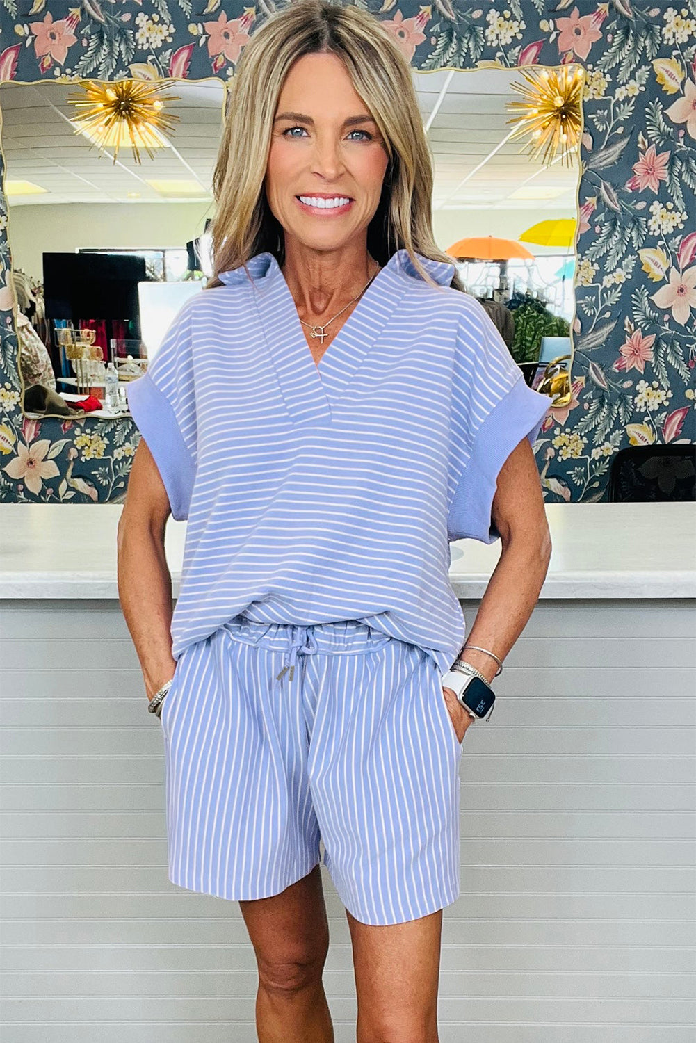 Sky Blue Striped Lounge Set