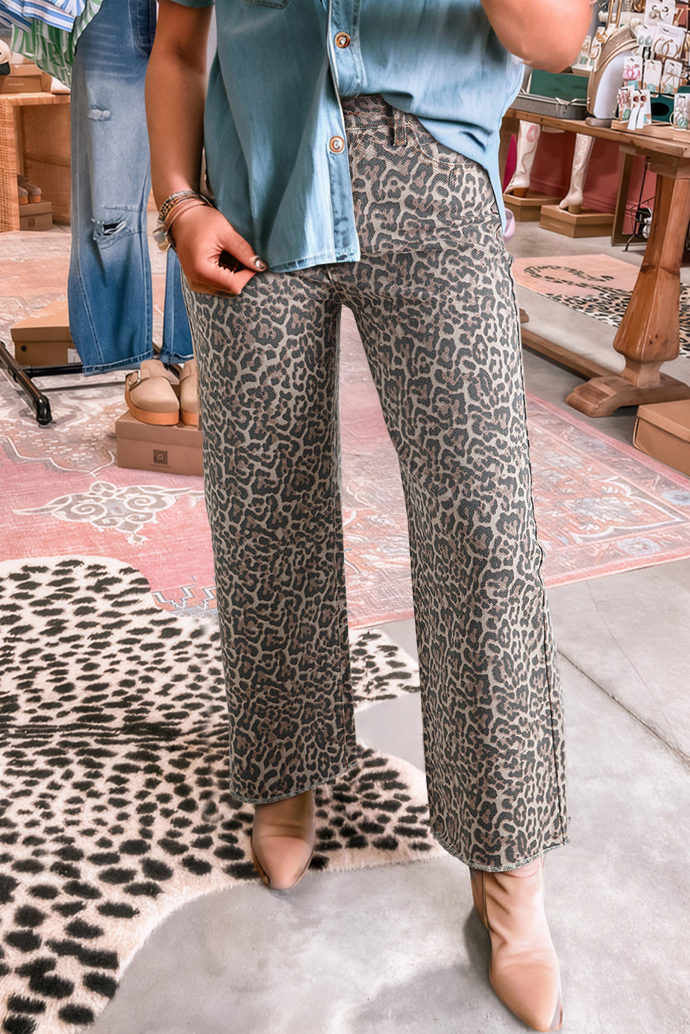Wild Side Leopard Wide Leg Jeans